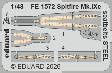 Eduard FE1572 Spitfire Mk.IXe seatbelts STEEL Zoom set for AIRFIX 1/48