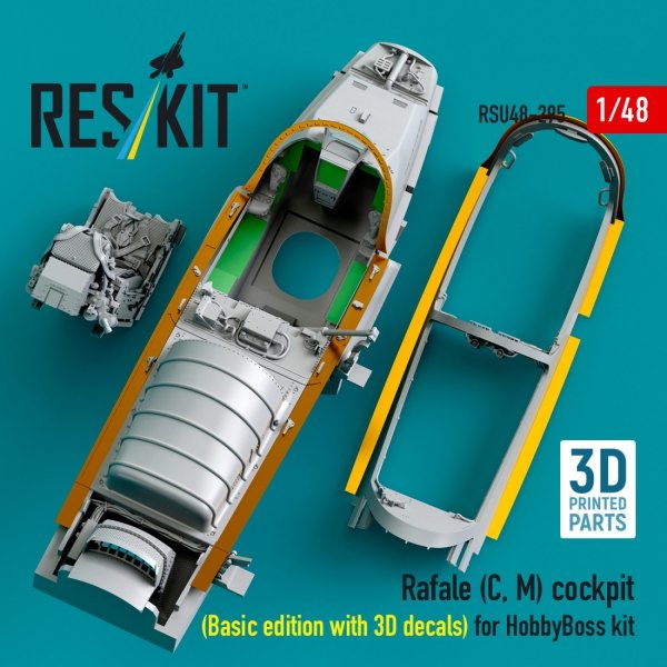 RESKIT RSU48-0295 Rafale (C, M) cockpit (Basic edition with 3D decals) for HobbyBoss kit (3D printed) 1/48