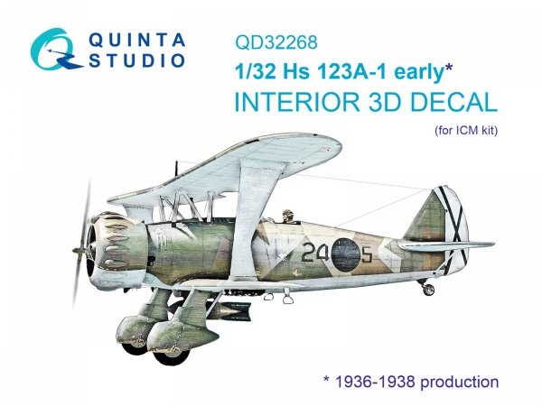 Quinta Studio QD32268 Hs 123A-1 early 3D-Printed &amp; coloured Interior on decal paper (ICM) 1/32