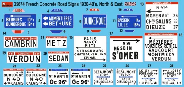 Miniart 35674 French Concrete Road Signs 1930-40’s. North &amp; East 1/35