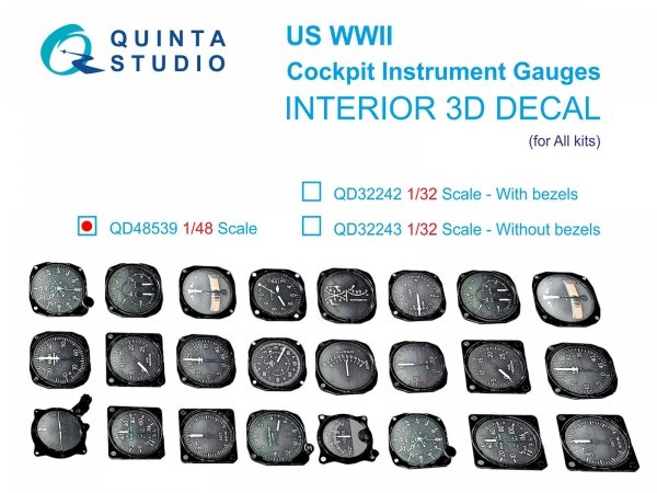 Quinta Studio QD48539 US WWII Cockpit instrument gauges 3D-Printed &amp; coloured Interior on decal paper (All Kits) 1/48