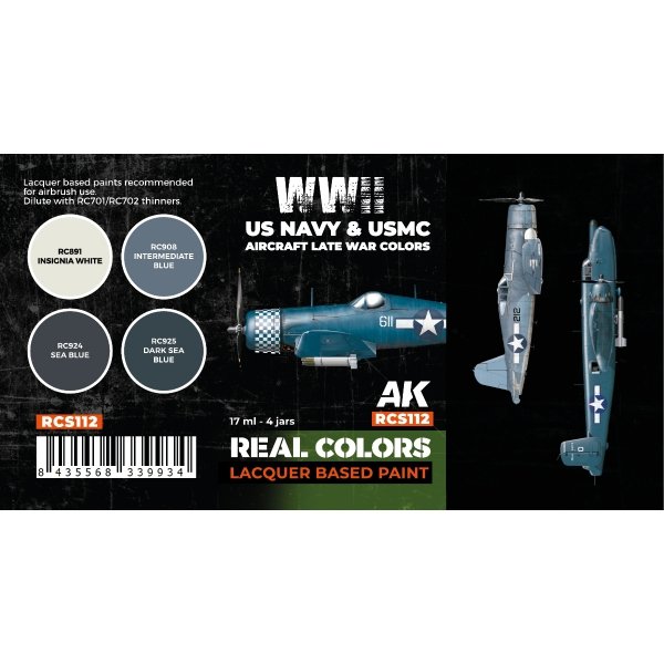 AK Interactive RCS112 WWII US Navy &amp; USMC Aircraft Late War Colors 4x17ml