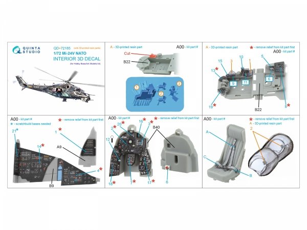 Quinta Studio QD+72185 Mi-24V NATO 3D-Printed &amp; coloured Interior on decal paper (Hobby Boss/ARK Models) (with 3D-printed resin parts) 1/72