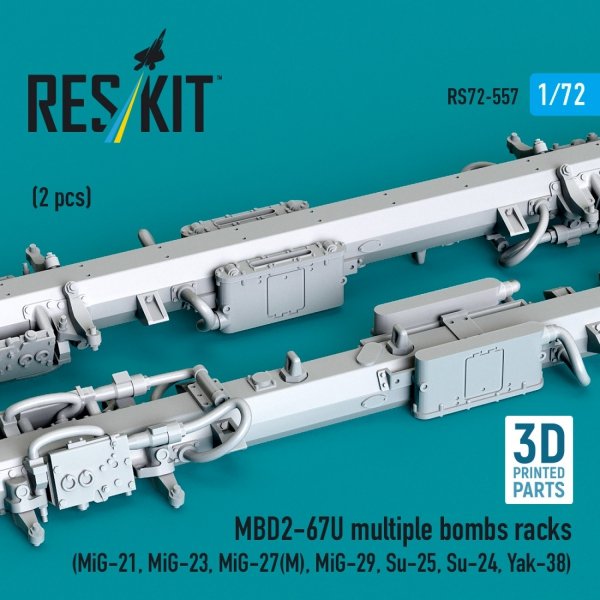 RESKIT RS72-0557 MBD2-67U multiple bombs racks (2 pcs) (MiG-21, MiG-23, MiG-27(М), MiG-29, Su-25, Su-24, Yak-38) (3D Printed) (1/72)