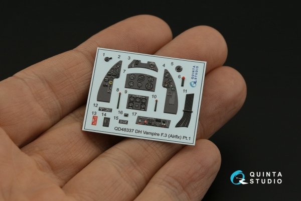 Quinta Studio QD48337 DH Vampire F.3 3D-Printed coloured Interior on decal paper (Airfix) 1/48