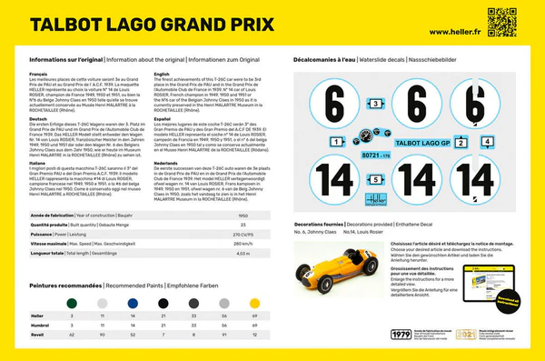 Heller 56721 STARTER KIT Talbot Lago Grand Prix 1/24