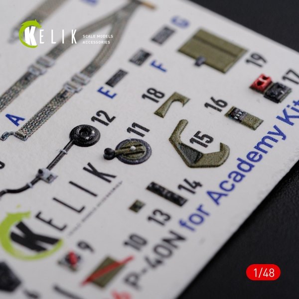 KELIK K48086 P-40N interior 3D decals for Academy kit 1/48