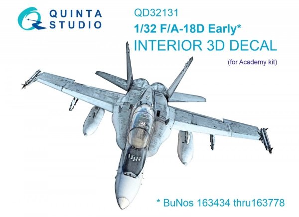 Quinta Studio QDS-32131 F/A-18D Early 3D-Printed &amp; coloured Interior on decal paper (Academy) (Small version) 1/32