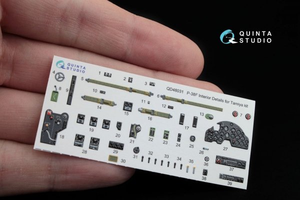 Quinta Studio QD48031 P-38F 3D-Printed &amp; coloured Interior on decal paper (for Tamiya kit) 1/48