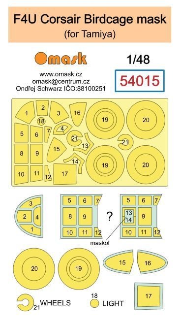 Omask 54015 F4U Corsair Birdcage mask (for Tamiya) 1/48