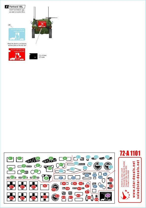 Star Decals 72-A1101 ISAF-Afghanistan # 2. Peacekeepers from France. Renault VAB, VAB Sanitaire, Panhard VBL. 1/72