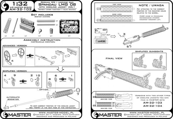 Master AM-32-102 German WWI Machine Gun Spandau LMG 08 with Cooling Jacker ver.1 (1:32)