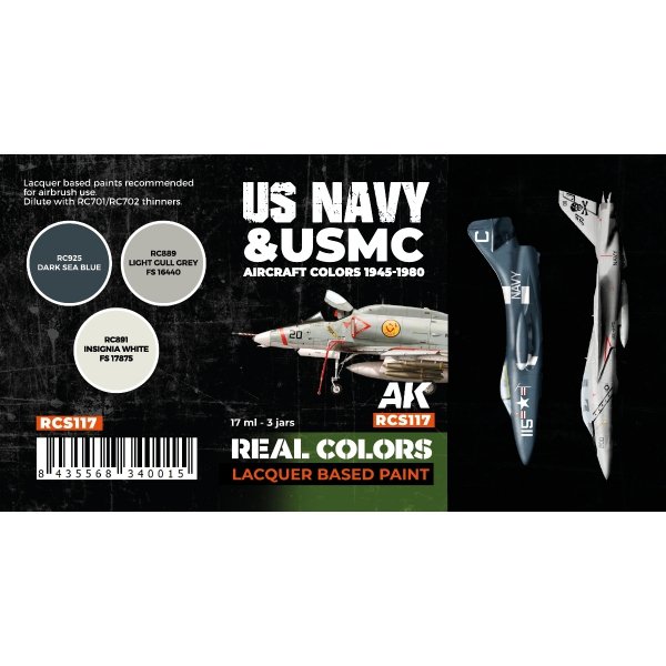 AK Interactive RCS117 US Navy &amp; USMC Aircraft Colors 1945-1980 3x17ml