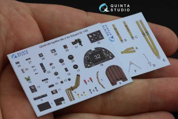 Quinta Studio QD48189 Spitfire Mk.V 3D-Printed &amp; coloured Interior on decal paper (for Eduard kit) 1/48