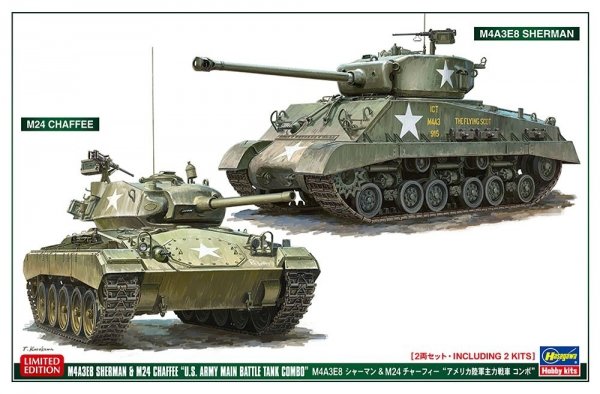 Hasegawa 30068 M4A3E8 Sherman &amp; M24 Chaffee US Army Main Battle Tank Combo 2 in 1 1/72
