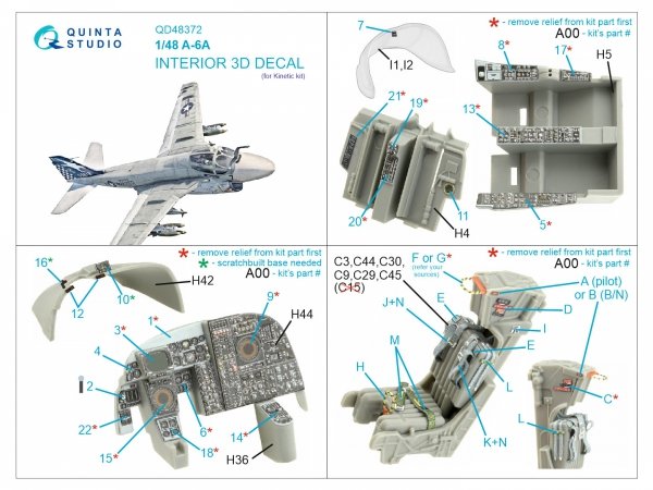 Quinta Studio QD48372 A-6A 3D-Printed &amp; coloured Interior on decal paper (Kinetic) 1/48