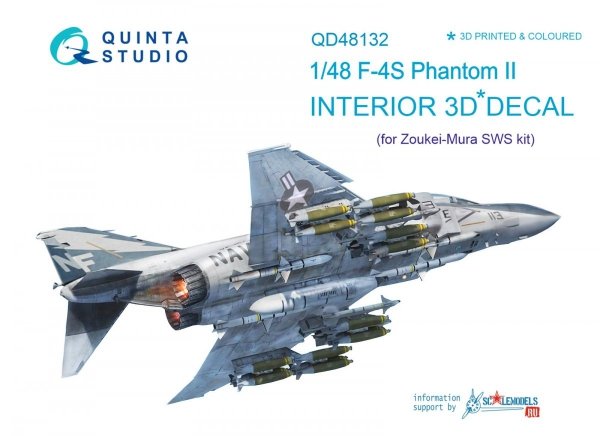 Quinta Studio QD48132 F-4S 3D-Printed &amp; coloured Interior on decal paper (for ZM SWS kit) 1/48