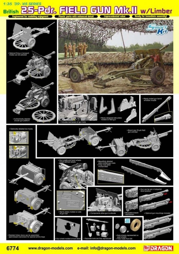 Dragon 6774 British 25pdr Field Gun Mk.II with Limber (1:35)