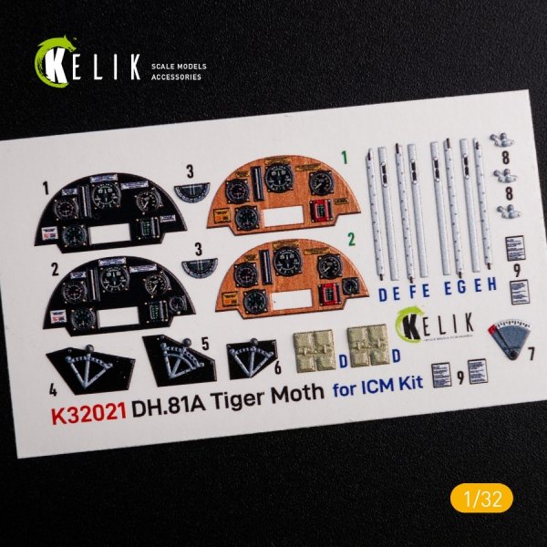 KELIK K32021 DH.81A Tiger Moth - Interior 3D Decal for ICM kit 1/32