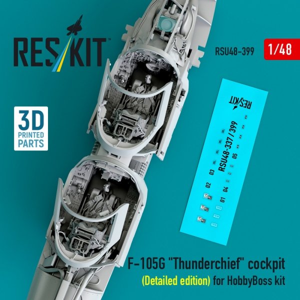 RESKIT RSU48-0399 F-105G "Thunderchief" cockpit (Detailed edition) for HobbyBoss kit (3D Printed) (1/48)