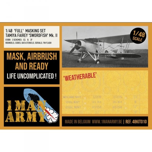 1 Man Army 48KIT010 Full Masking Set Fairey 'Swordfish' Mk. II (Tamiya) 1/48