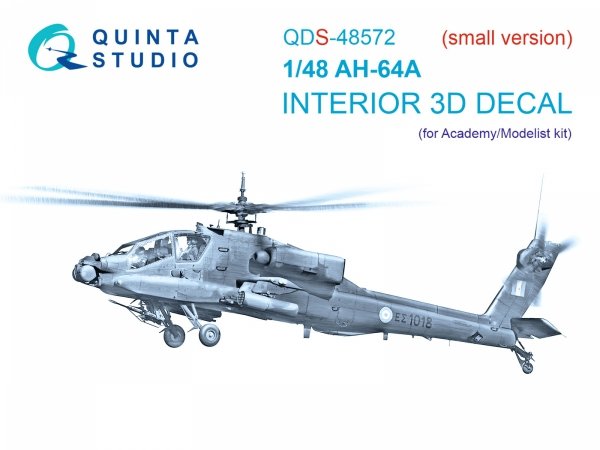 Quinta Studio QDS-48572 AH-64A 3D-Printed &amp; coloured Interior on decal paper (Academy/Modelist) (small version) 1/48