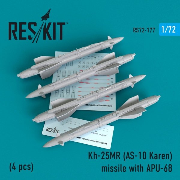 RESKIT RS72-0177 KH-25MR (AS-10 KAREN) MISSILES WITH APU-68 (4 PCS) 1/72