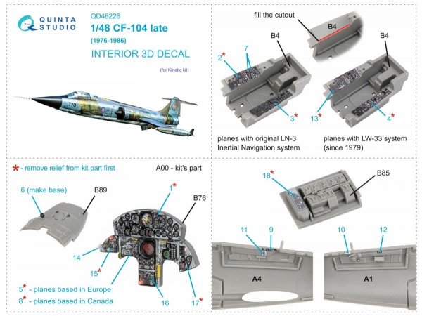 Quinta Studio QD48226 CF-104 Late 3D-Printed &amp; coloured Interior on decal paper ( Kinetic ) 1/48