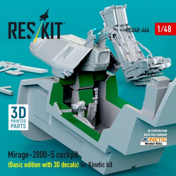 RESKIT RSU48-0464 Mirage-2000-5 cockpit (Basic edition with 3D decals) for Kinetic kit (3D Printed) (1/48)