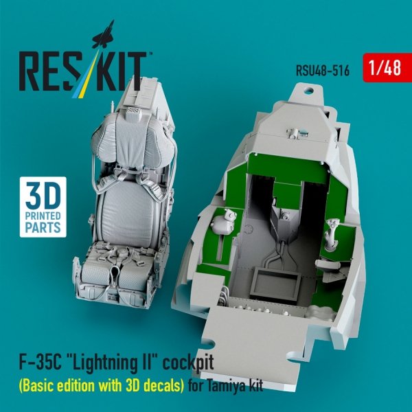 RESKIT RSU48-0516 F-35C "Lightning II" cockpit (Basic edition with 3D decals) for Tamiya kit (3D Printed) (1/48)