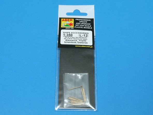 Aber 350L-12 Set of 12 pcs 150 mm barrels for German ships: Bismarck, Tirpitz, Scharnhorst, Gneisenau (1:350)