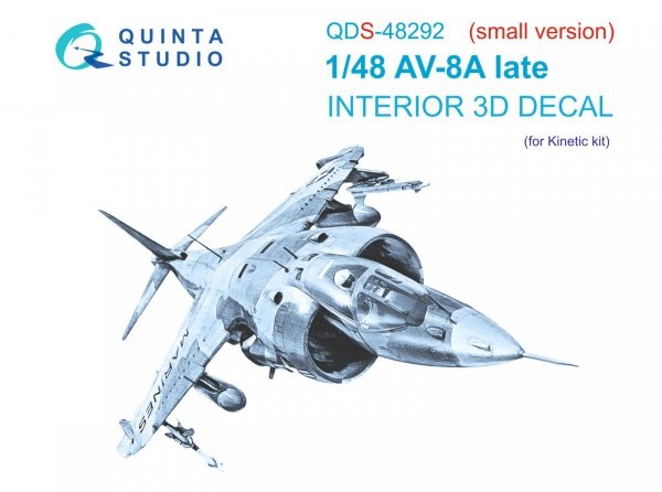 Quinta Studio QDS-48292 AV-8A Late 3D-Printed &amp; coloured Interior on decal paper (Kinetic) (Small version) 1/48