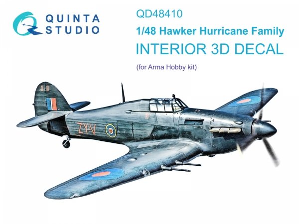 Quinta Studio QD48410 Hurricane family 3D-Printed &amp; coloured Interior on decal paper (Arma Hobby) 1/48