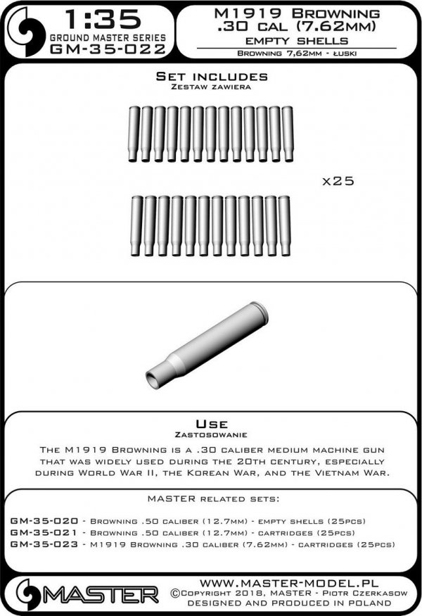 Master GM-35-022 M1919 Browning .30 caliber (7,62mm) - łuski (25sztuk) 1/35