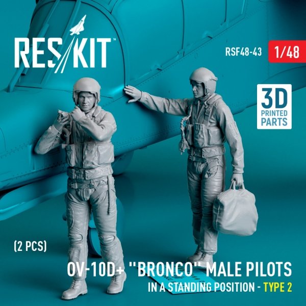 RESKIT RSF48-0043 OV-10D+ &quot;Bronco&quot; male pilots (in a standing position - type 2) (2 pcs) (3D Printed) 1/48