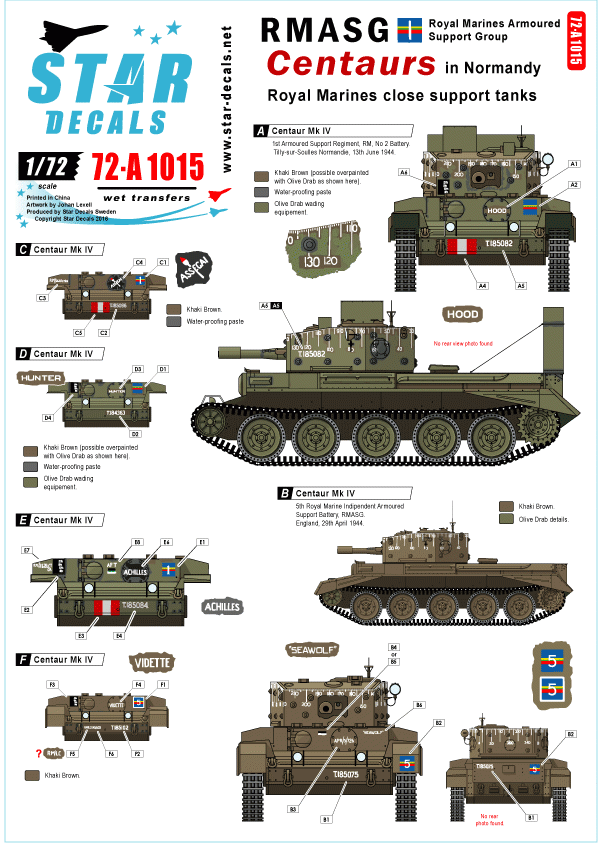 Star Decals 72-A1015 RMASG Centaurs in Normandy 1/72