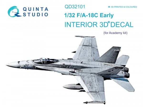 Quinta Studio QD32101 F/A-18C Early 3D-Printed &amp; coloured Interior on decal paper (for Academy kit) 1/32