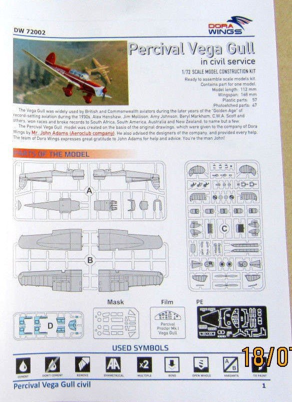 Dora Wings 72002 Percival Vega Gull 1/72