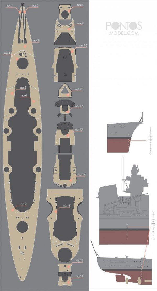 Pontos 35003WD1 DKM Bismarck Wooden Deck set (1:350)