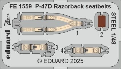 Eduard FE1559 P-47D Razorback seatbelts STEEL MINIART 1/48