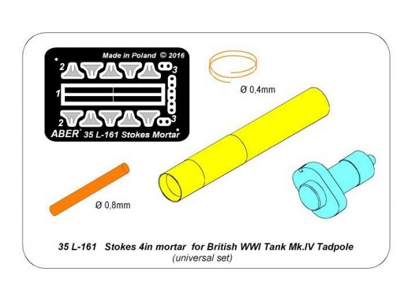 Aber 35L-161 Stokes 4in mortar for British WWI Tank Mk.IV Tadpole (1:35)