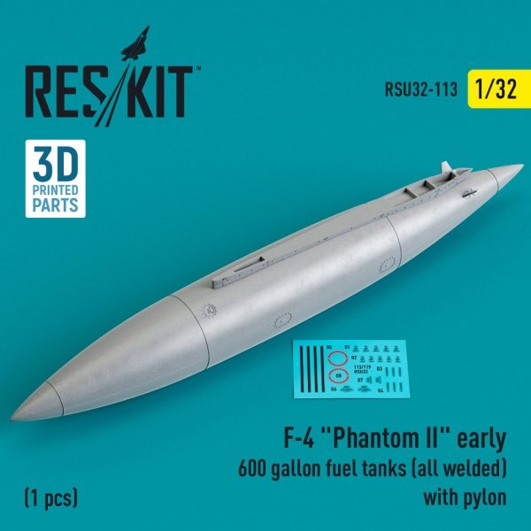 RESKIT RSU32-0113 F-4 PHANTOM II EARLY 600 GALLON FUEL TANK (ALL WELDED) WITH PYLON (1 PCS) (3D PRINTED) 1/32