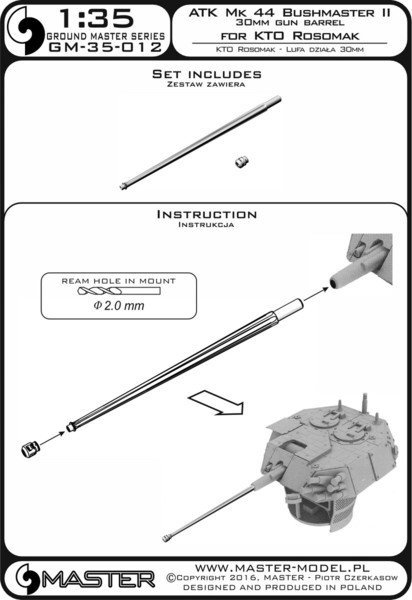 Master GM-35-012 ATK Mk 44 (Bushmaster II) 30mm gun barrel - used on KTO Rosomak and other vehicles (1pc) 1:35