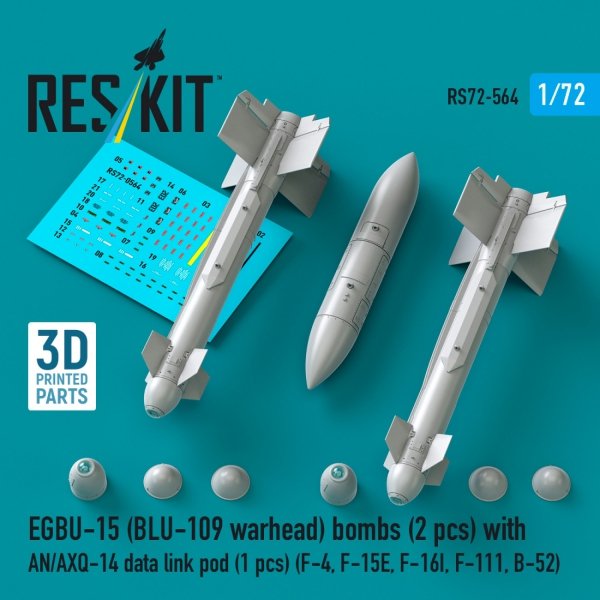 RESKIT RS72-0564 EGBU-15 (BLU-109 warhead) bombs (2 pcs) with AN/AXQ-14 data link pod (1 pcs) (3D Printed) 1/72