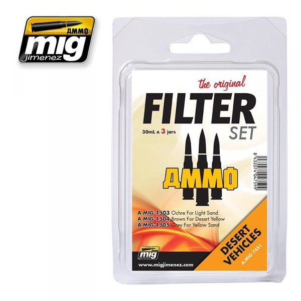 AMMO of Mig Jimenez 7451 FILTER SET FOR DESERT VEHICLES 3x30ml
