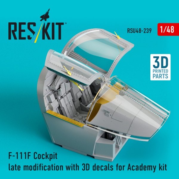 RESKIT RSU48-0239 F-111F Cockpit late modification with 3D decals for Academy kit (3D Printed) (1/48)