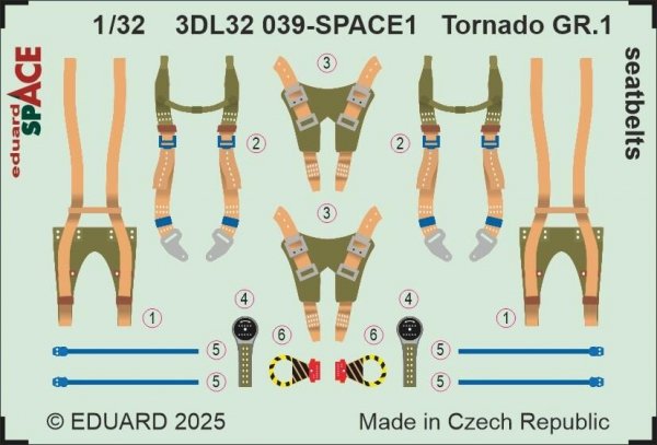 Eduard 3DL32039 Tornado GR.1 seatbelts SPACE for ITALERI (3D Decals) 1/32
