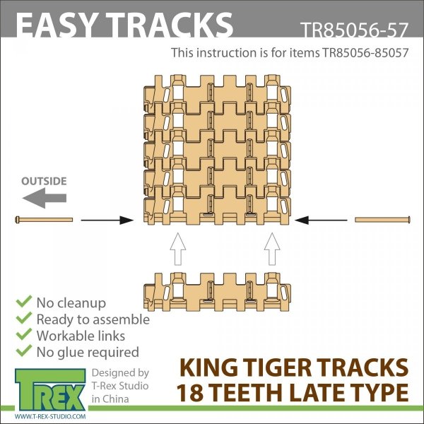 T-Rex Studio TR85057 King Tiger Tracks 18 Teeth Late Type Mirror Version 1/35