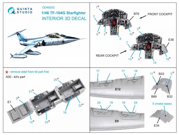 Quinta Studio QD48202 TF-104G 3D-Printed coloured Interior on decal paper (Kinetic) 1/48