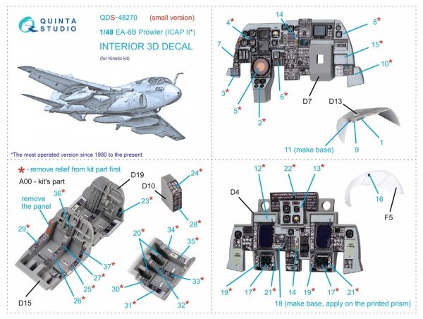 Quinta Studio QDS-48270 EA-6B Prowler (ICAP II) 3D-Printed &amp; coloured Interior on decal paper (Kinetic) (Small version) 1/48